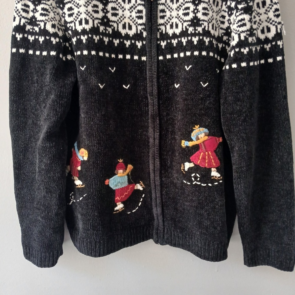 Alfred Dunner Vintage Size Large Knit Full Zip Sweater Snowflakes Embroidered - Picture 4 of 14